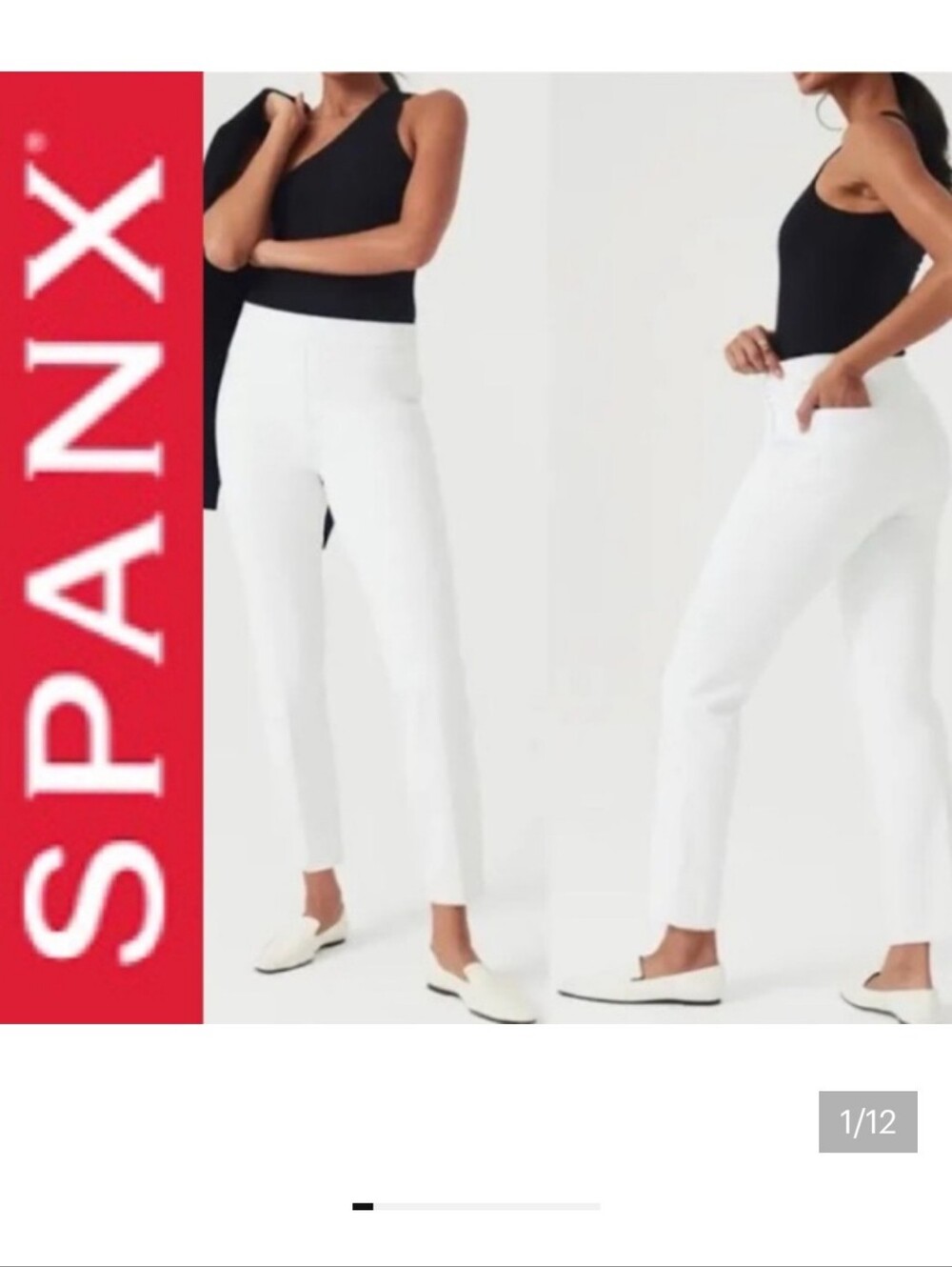 SPANX White On- The- Go Slim  Straight Pants, Size Medium